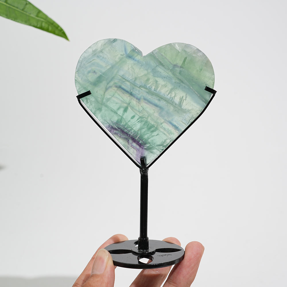 Unique,Natural Crystal Feather Fluorite Heart With Stand