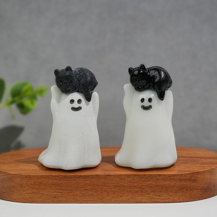 Natural Crystal White Jade Ghost With Cat Carving