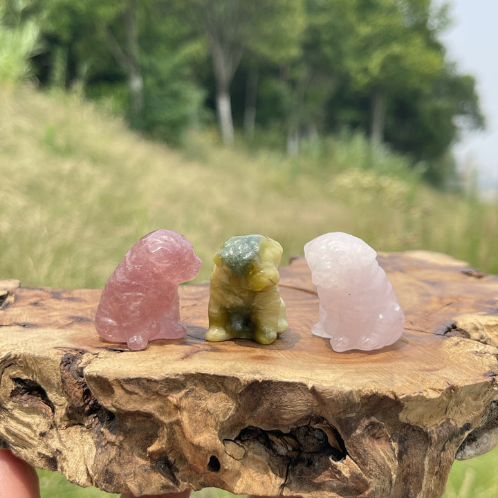 Natural Crystal Cute Mini Dog Carving
