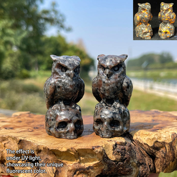 Natural Crystal Owl-On-Skull Carving