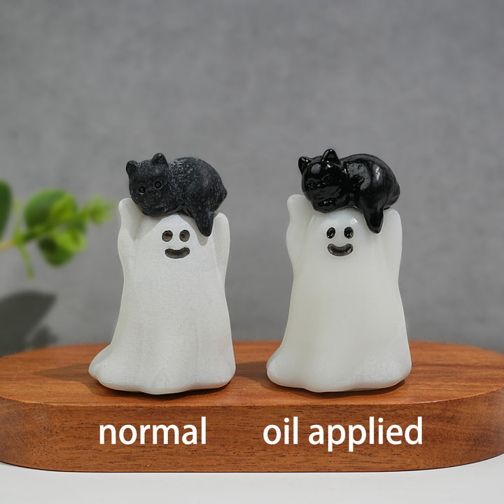 Natural Crystal White Jade Ghost With Cat Carving