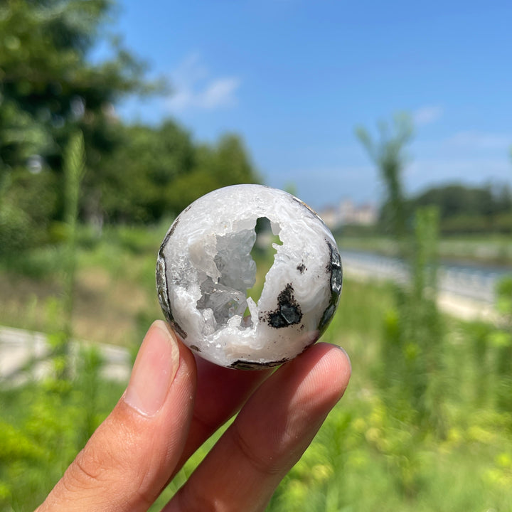 Unique,Natural Mexican Agate Geode Sphere