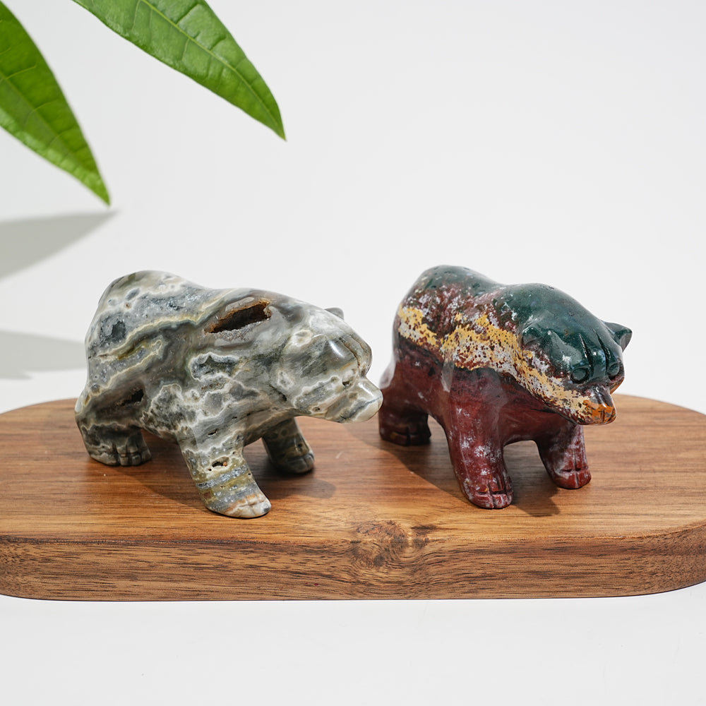 Unique, Natural Crystal Lovely Ocean Jasper Bear Carving