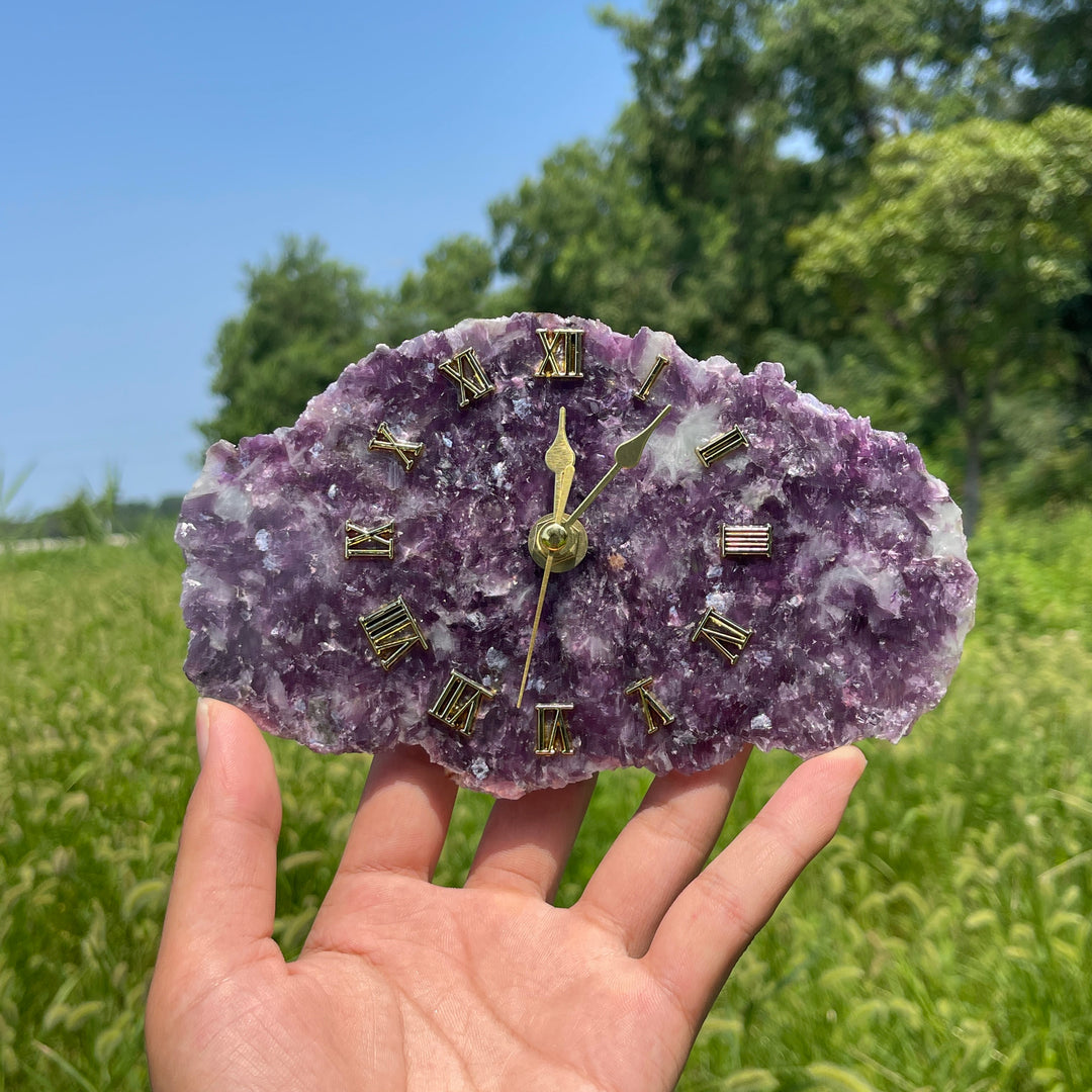 Unique,Natural Crystal Lepidolite Clock Ornament