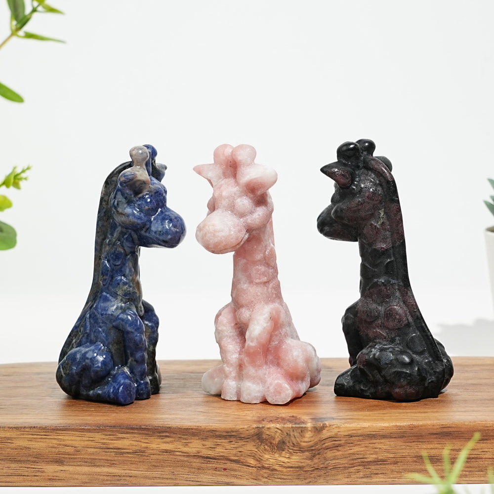 Natural Crystal Sweet Seated Giraffe Mini Carving