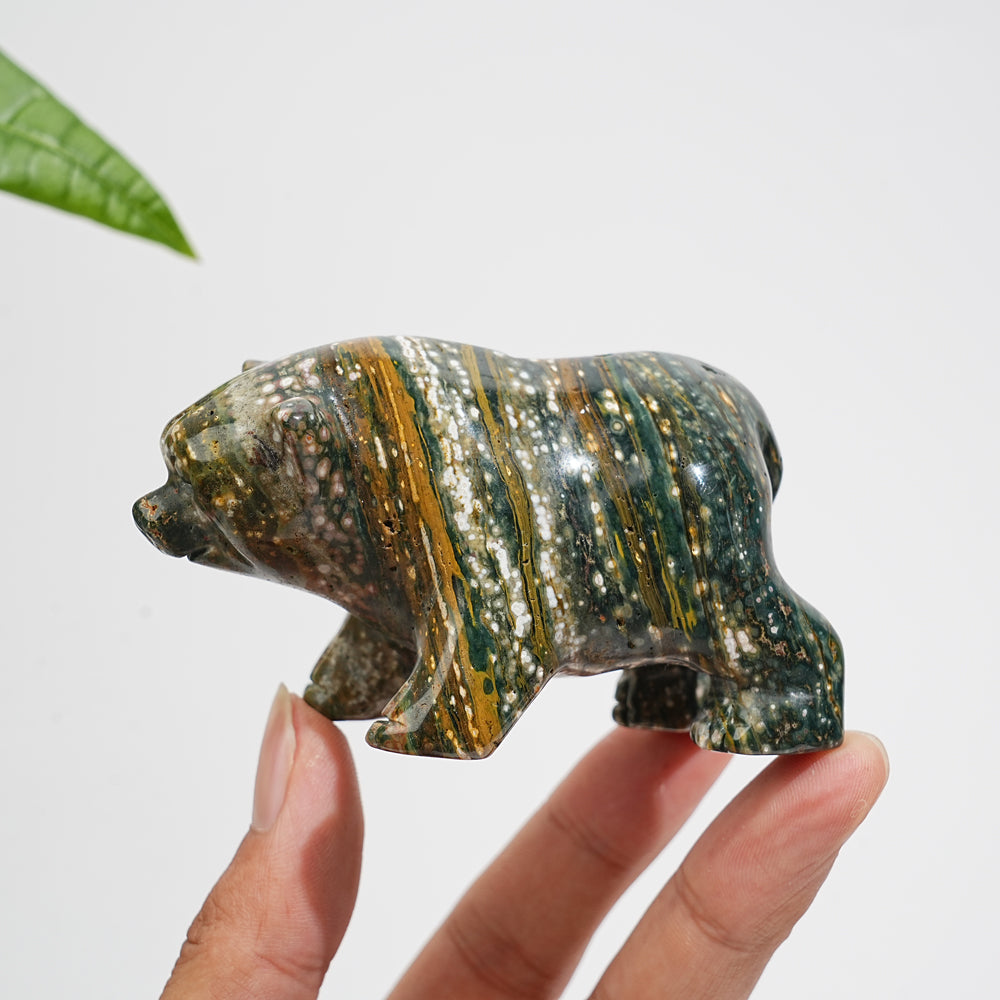 Unique, Natural Crystal Lovely Ocean Jasper Bear Carving