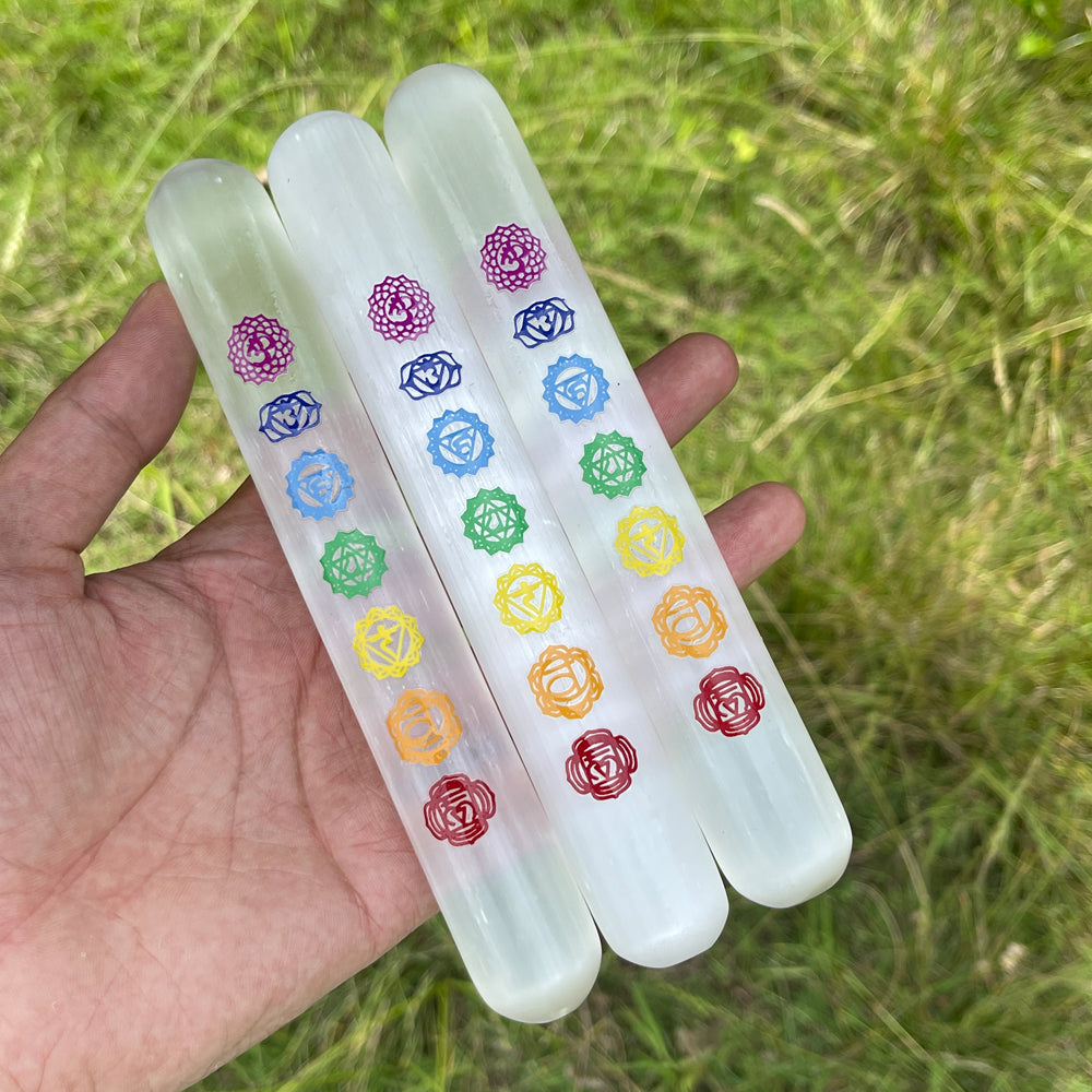 Natural Crystal Selenite Seven Chakra Bracelet Stick