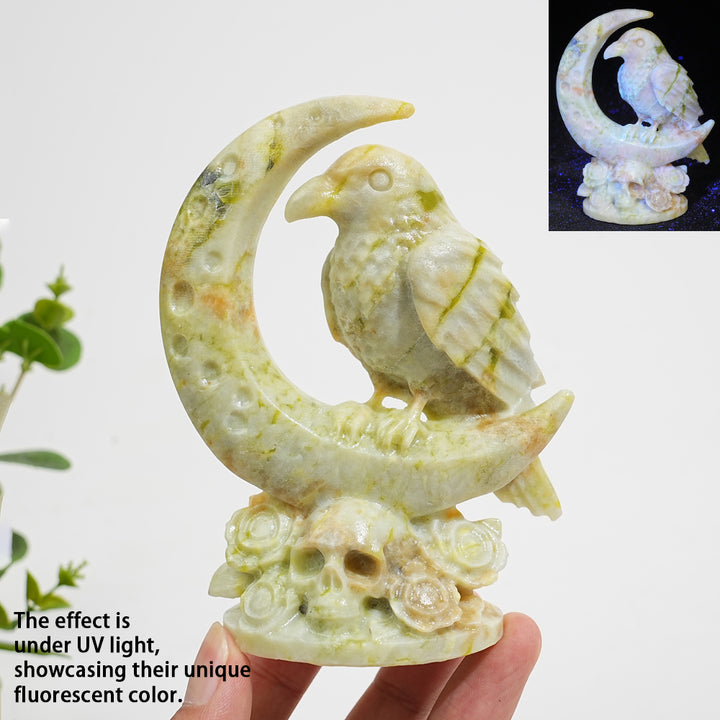 Natural Crystal Carving Moon Raven