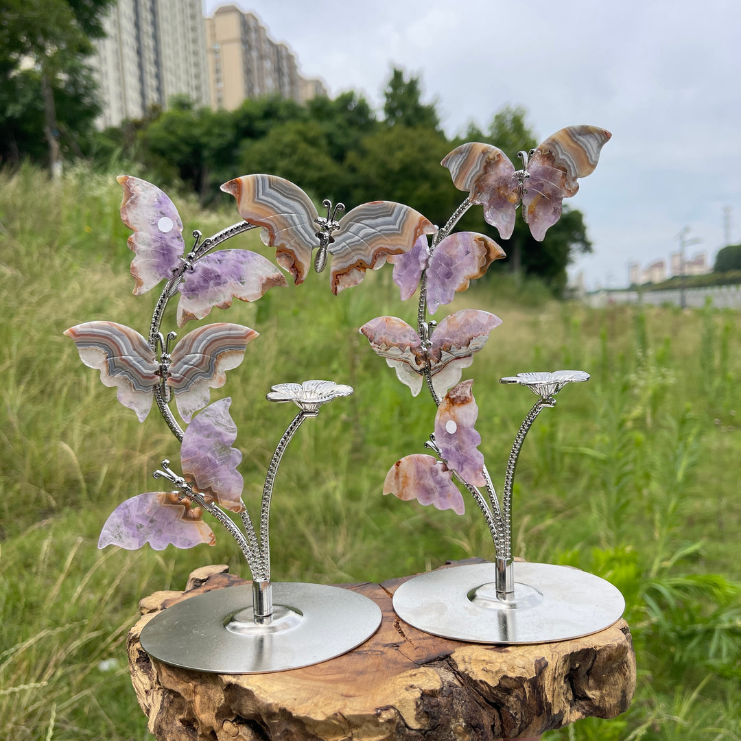 A Slightly Imperfect Natural Crystal Amethyst Agate Butterfly Sphere Stand