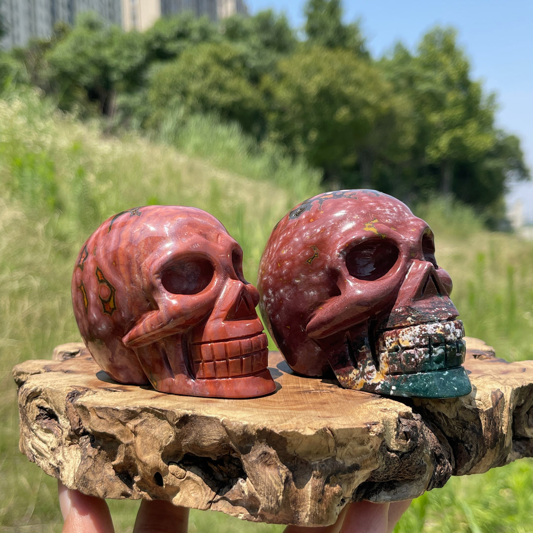 Unique,Natural Crystal Vibrant Ocean Jasper Skull Carving