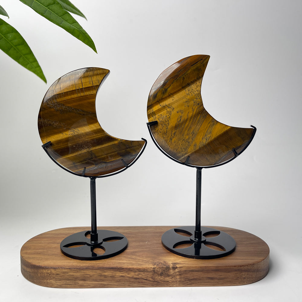 Unique,Natural Crystal Tiger Eye Moon With Stand
