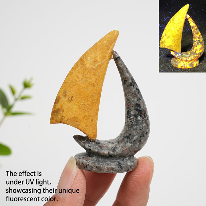 Natural Crystal Carving Exquisite Sailboat