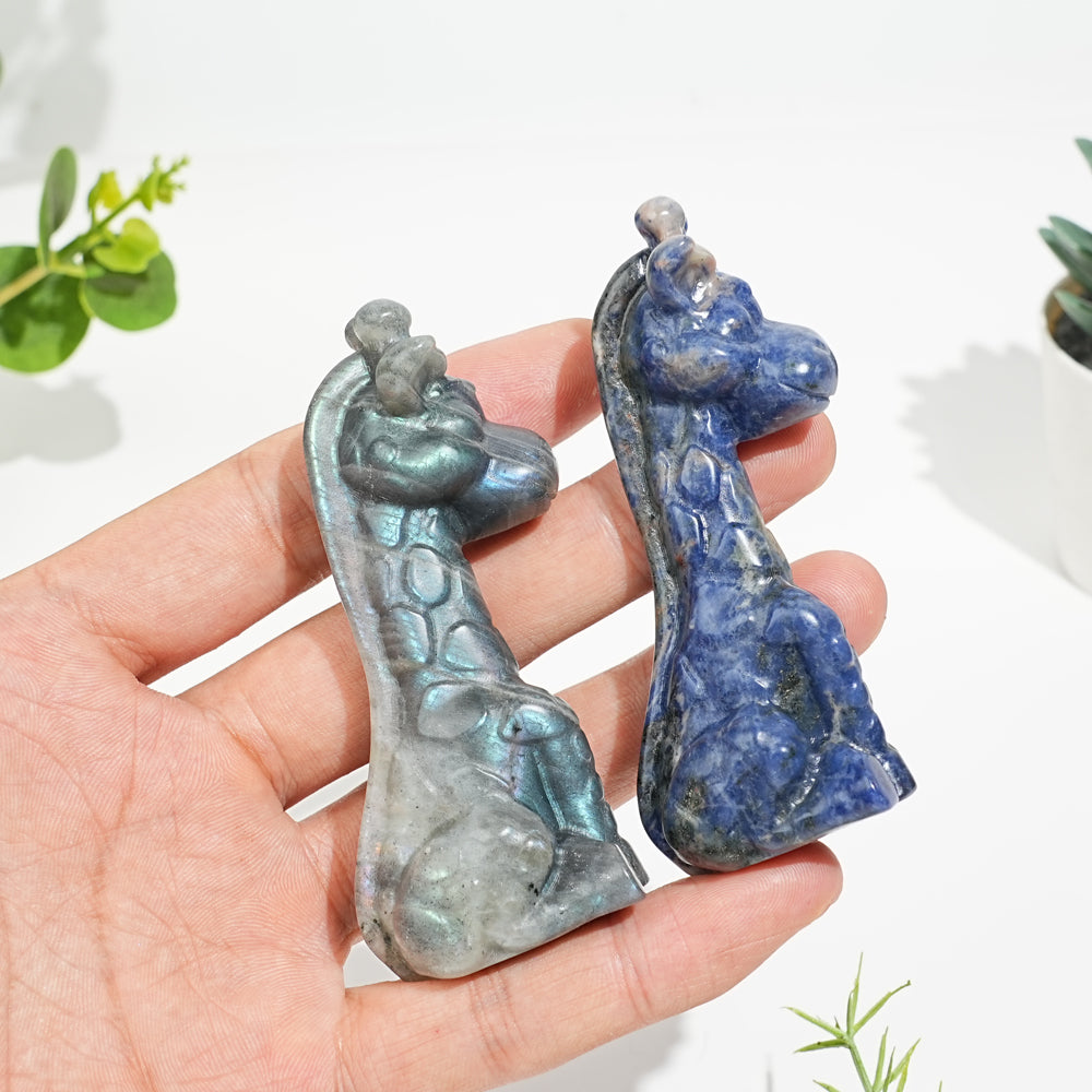 Natural Crystal Sweet Seated Giraffe Mini Carving