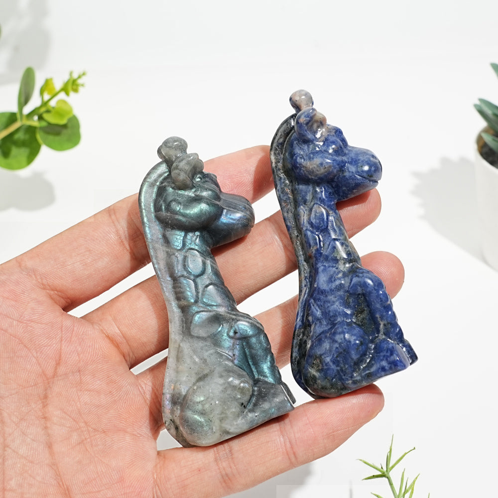Natural Crystal Sweet Seated Giraffe Mini Carving