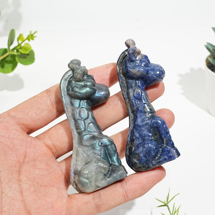 Natural Crystal Sweet Seated Giraffe Mini Carving