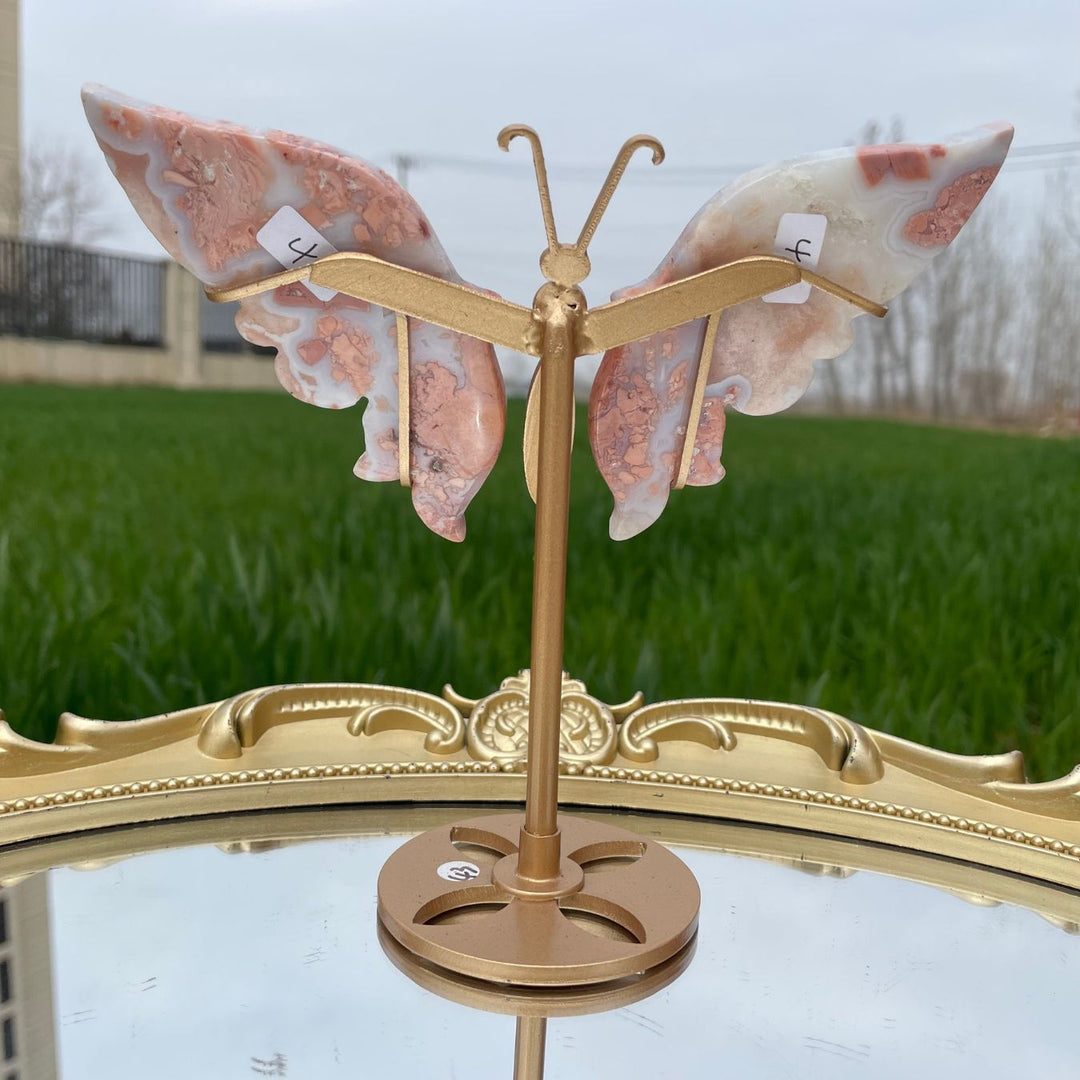 Unique,Natural Crystal Pink Agate Butterfly Wings