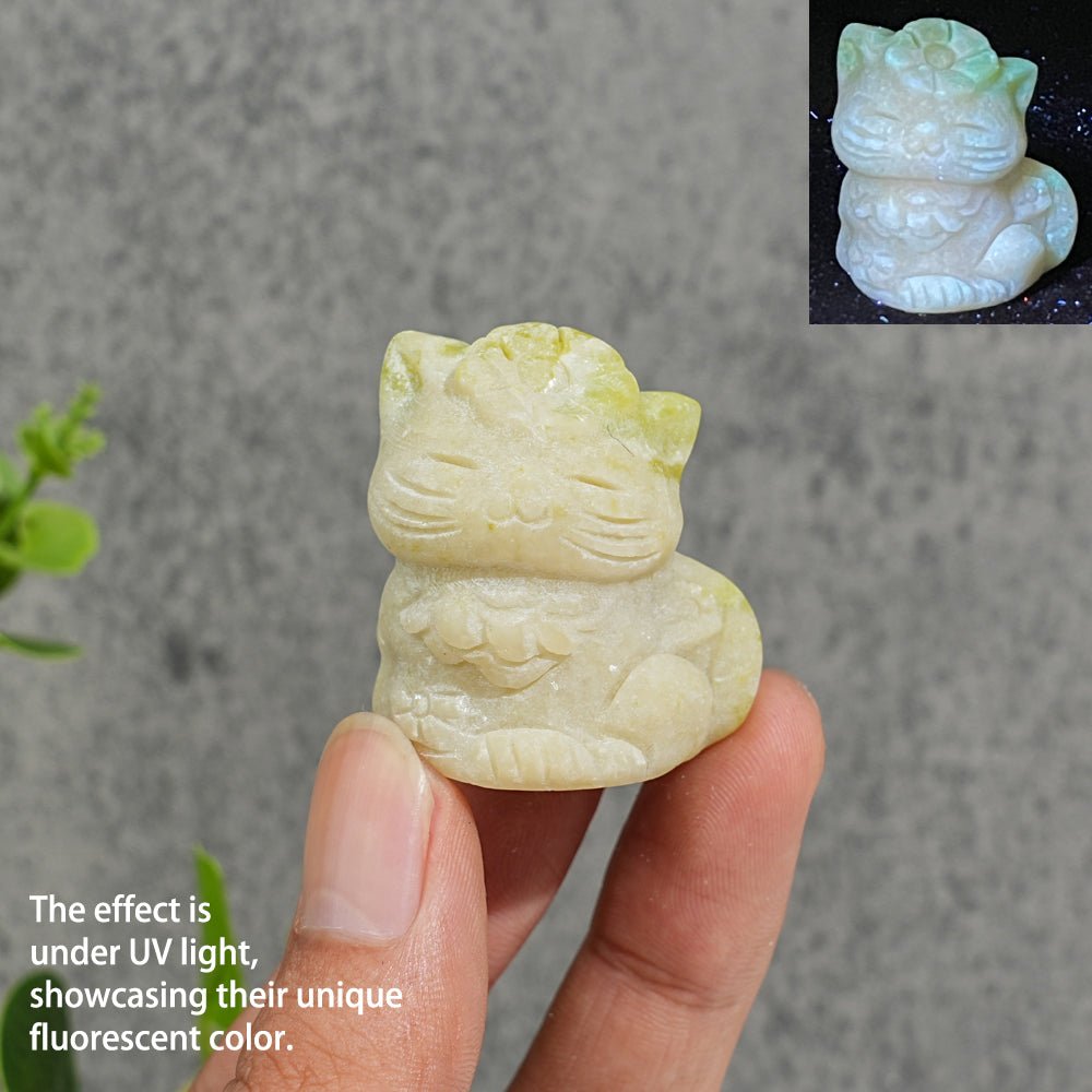 Natural Crystal Carving Sitting Flower Cat