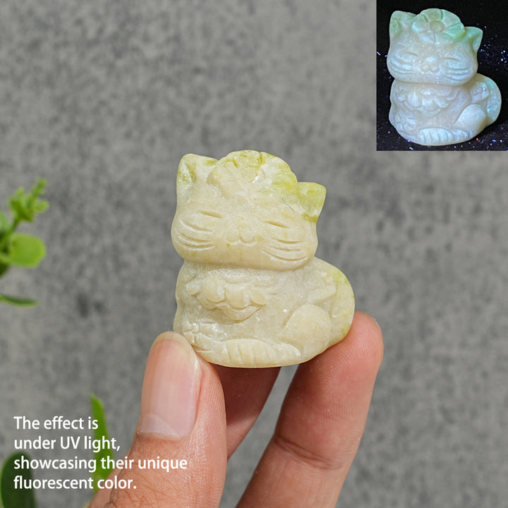 Natural Crystal Carving Sitting Flower Cat