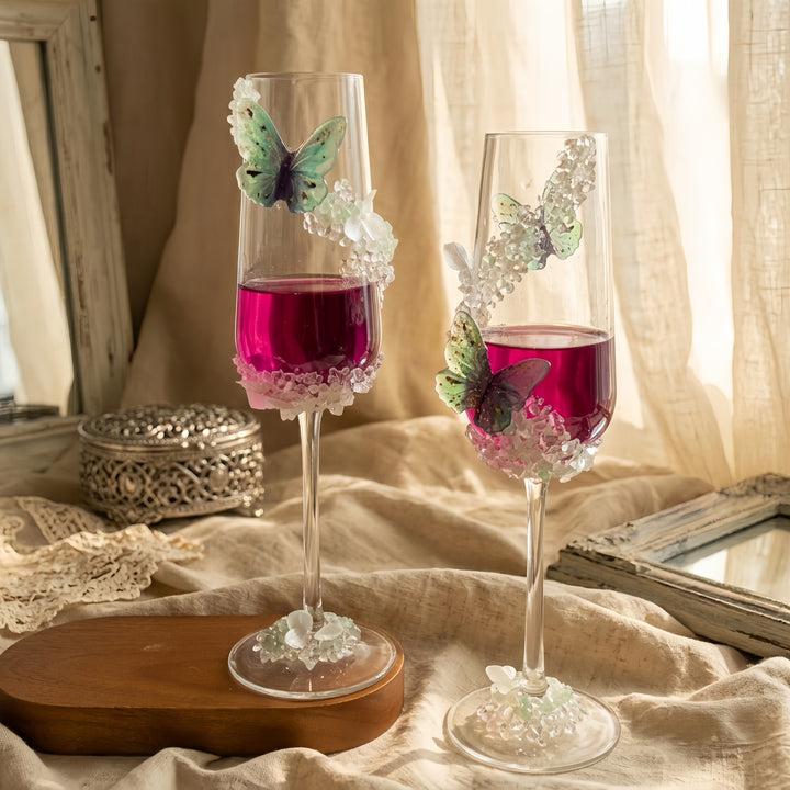 Handmade Clear Quartz & Green Fluorite Wine Glass | Crystal Decorative Goblet