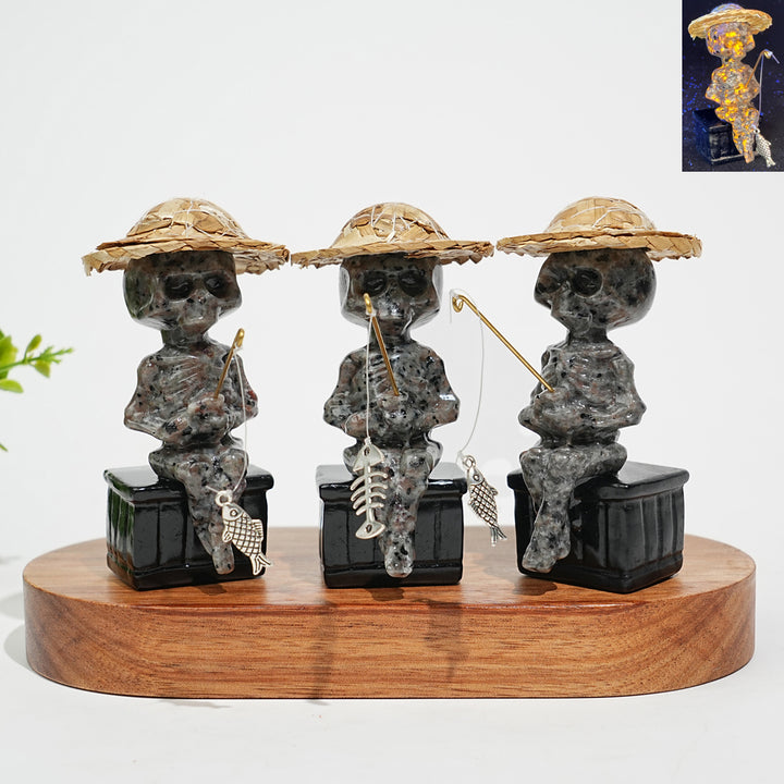 Natural Crystal Straw Hat Skeleton Fisher