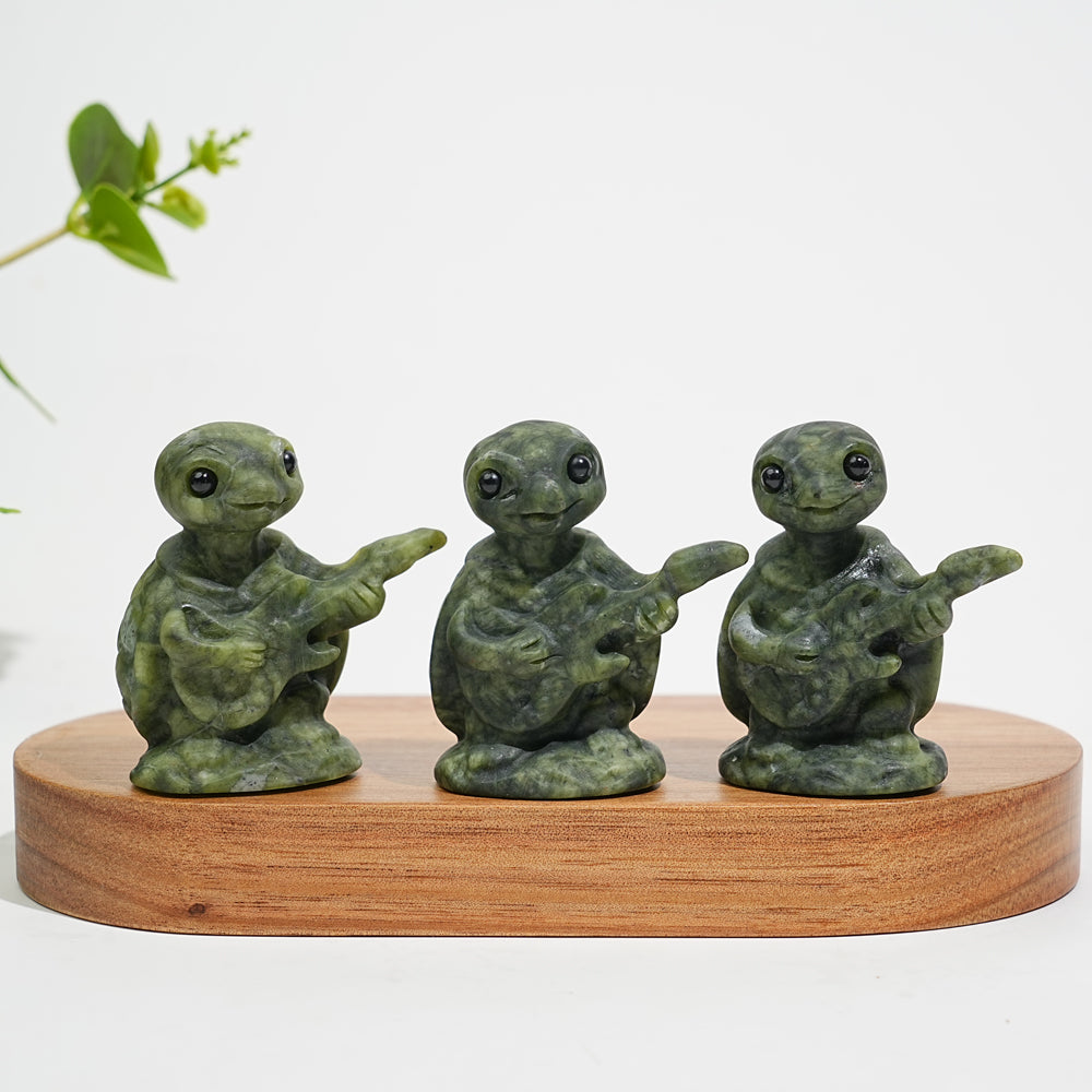 Natural Crystal Carving Serpentine Guitar Playing Turtle