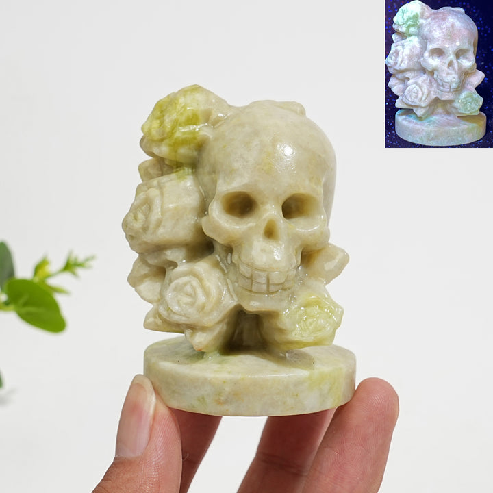 Natural Crystal Carving Skull With Roses