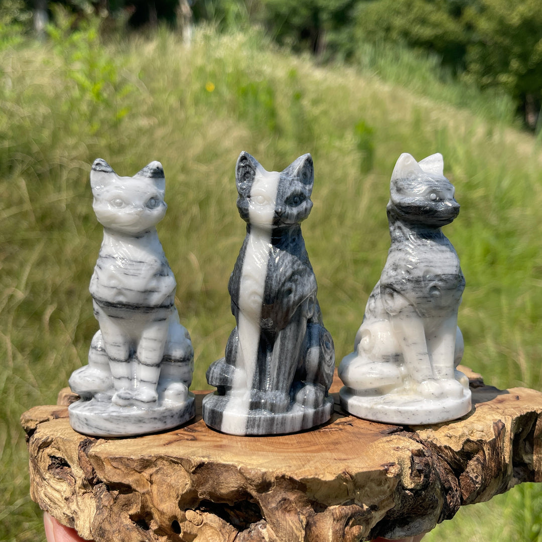 Natural Crystal Ornate Carved Cat Carving