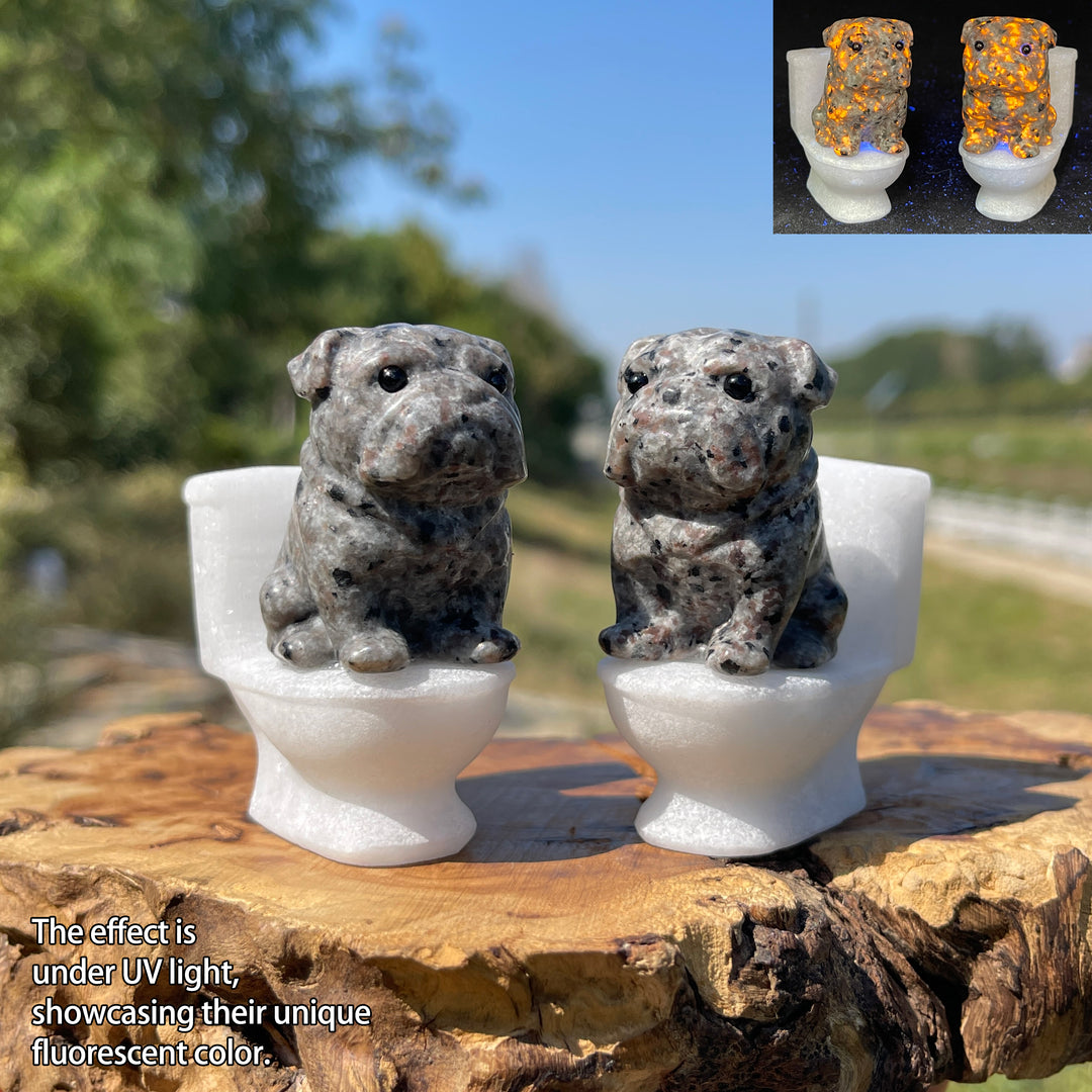 Natural Crystal Cute Dog On Toilet