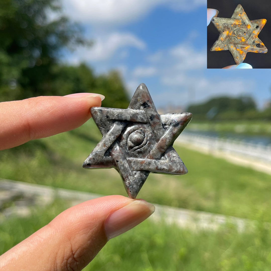 Natural Crystal Yooperlite Hexagram Evil Eye Carving