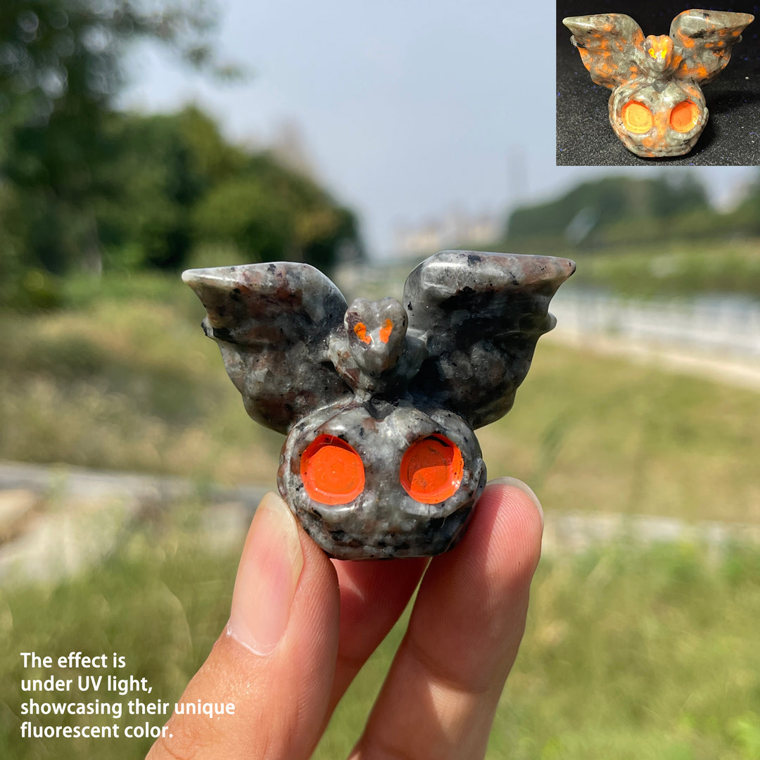 Natural Crystal Carving Cute Skull Pumpkin Bat
