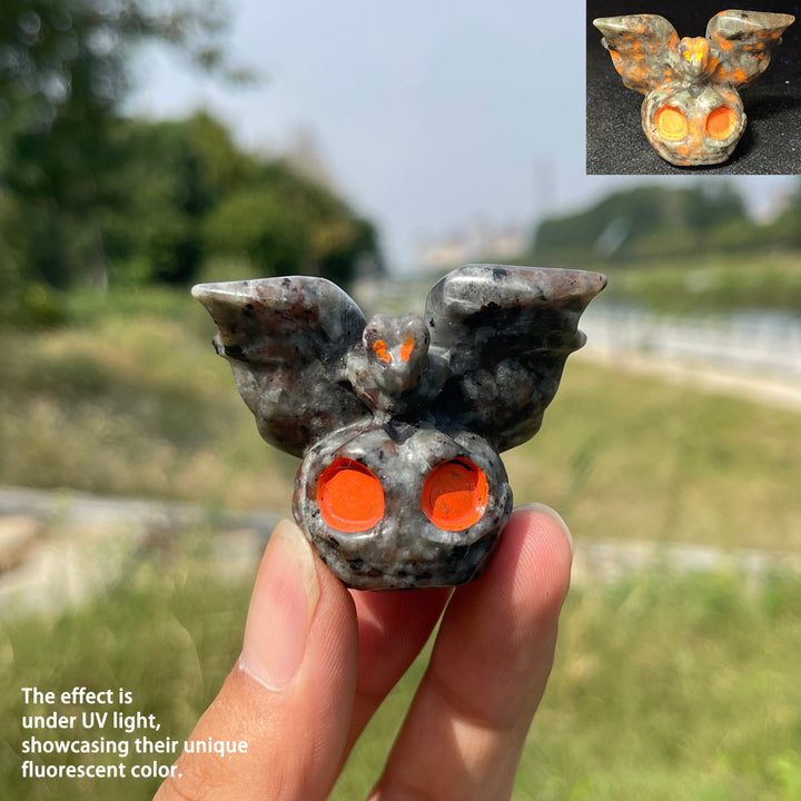 Natural Crystal Carving Cute Skull Pumpkin Bat
