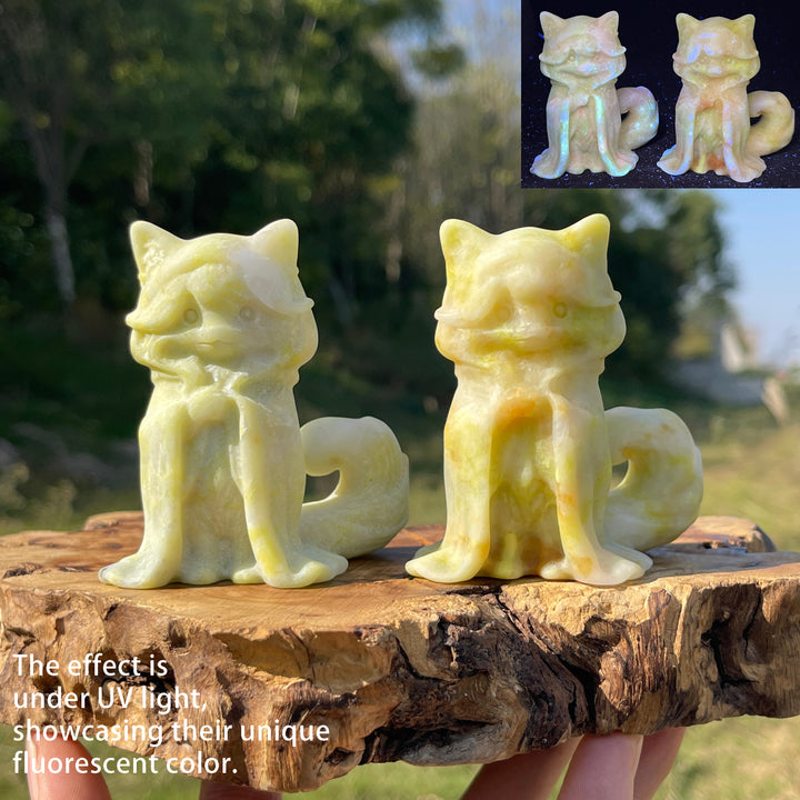 Natural Crystal Carving Cute Cloaked Curly Tail Cat