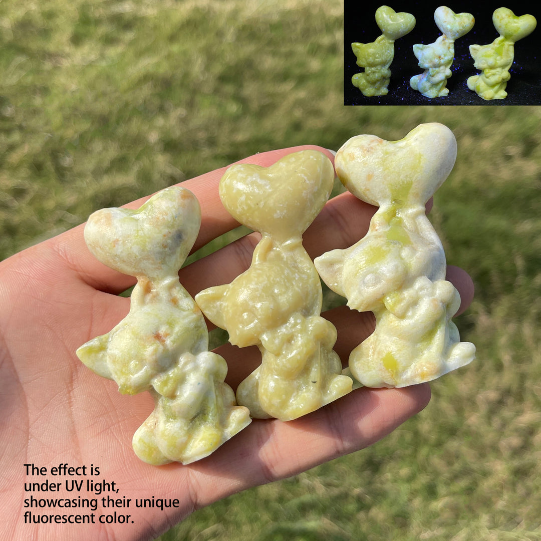 Natural Crystal Carving Serpentine Heart Balloon Cat