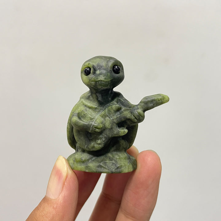Natural Crystal Carving Serpentine Guitar Playing Turtle
