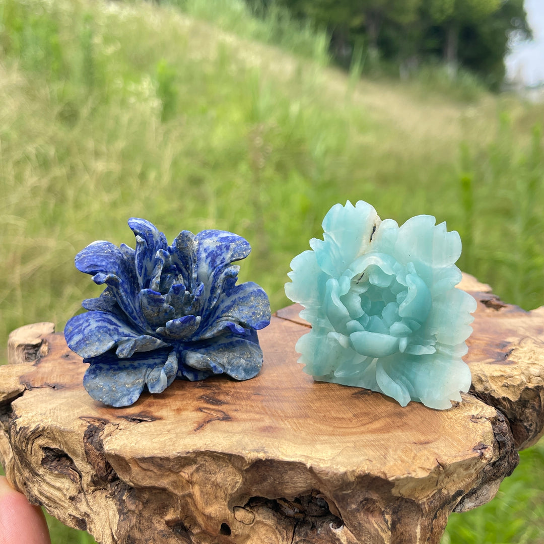 Unique,Natural Crystal Exquisite Peony Bloom Carving