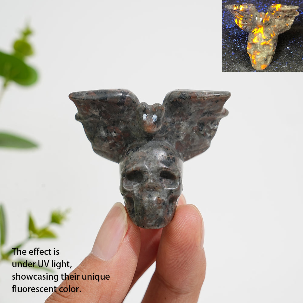 A Slightly Imperfect Natural Crystal Carving Skull With Cute Bat