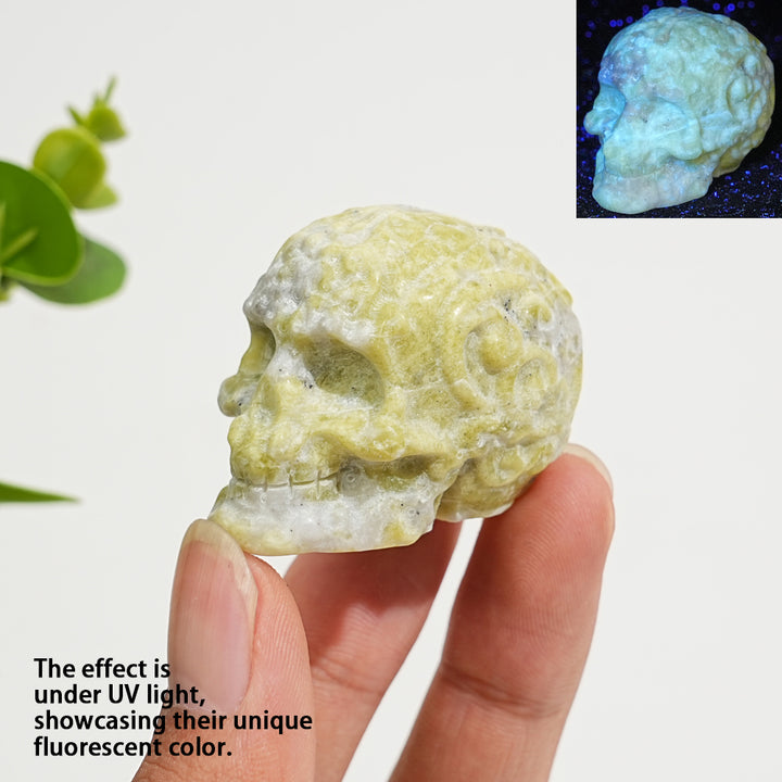 Natural Crystal Carving Floral Pattern Skull