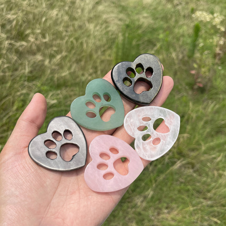 Natural Crystal Heart Cat Paw Carving