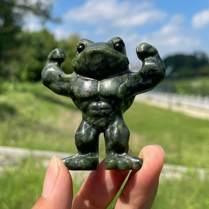 Natural Serpentine Bodybuilding Frog Carving