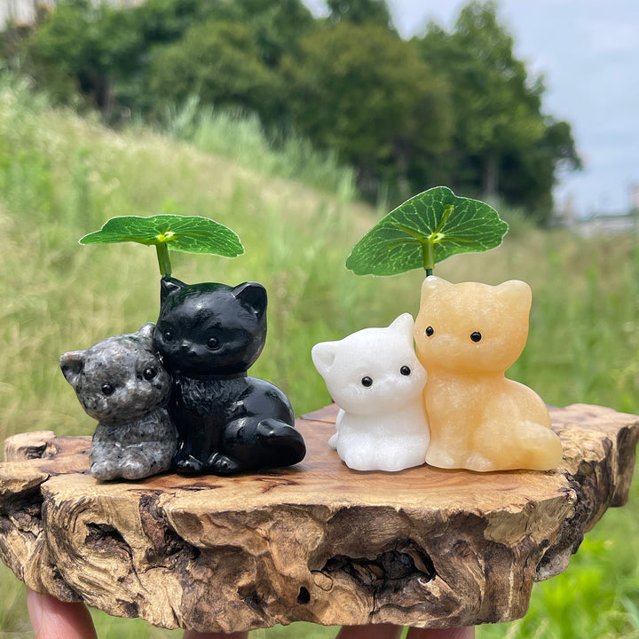 Natural Crystal Bonded Couple Cat Carving