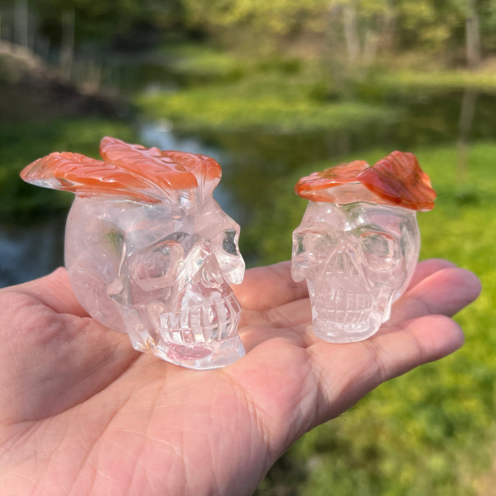 Red Amphibole In Quartz Skull