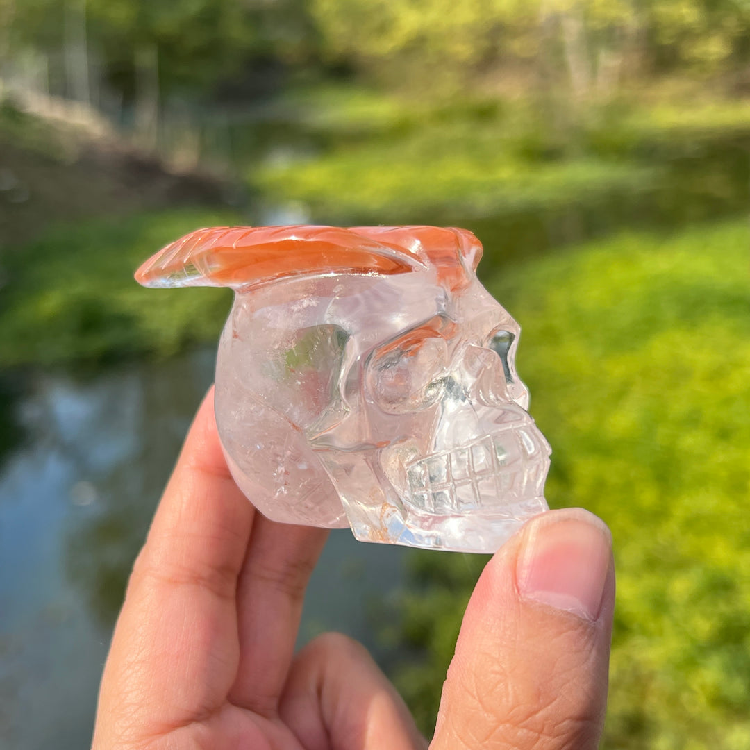 Red Amphibole In Quartz Skull