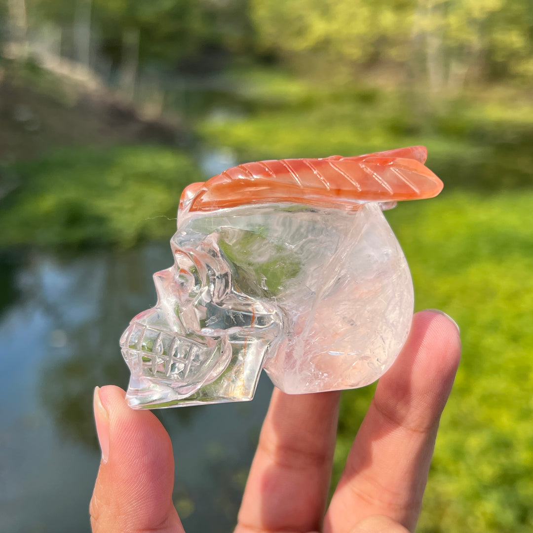 Red Amphibole In Quartz Skull