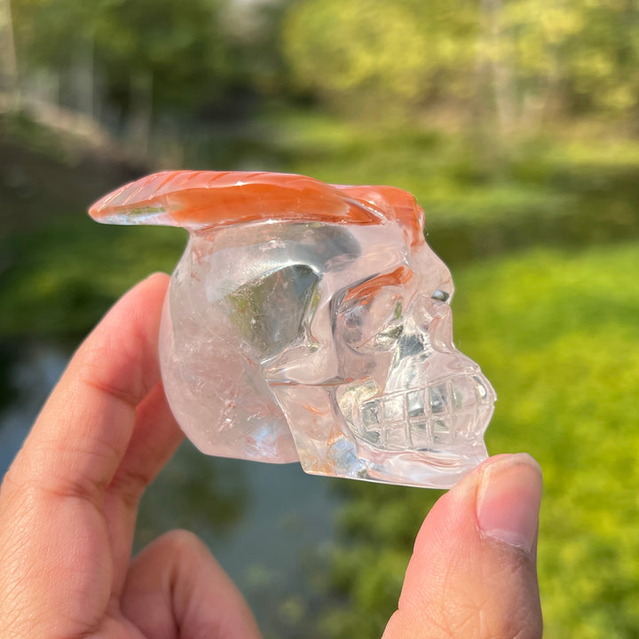 Red Amphibole In Quartz Skull