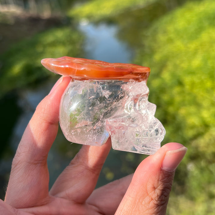 Red Amphibole In Quartz Skull