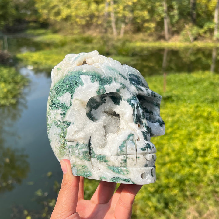 Moss Agate Skull