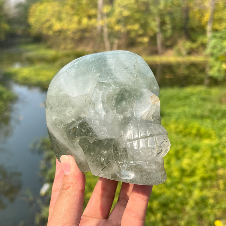 Clear Quartz With Green Actinolite Skull