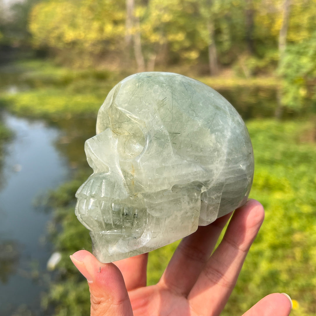 Clear Quartz With Green Actinolite Skull