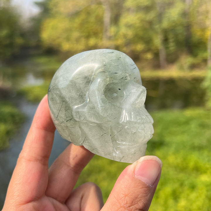 Clear Quartz With Green Actinolite Skull