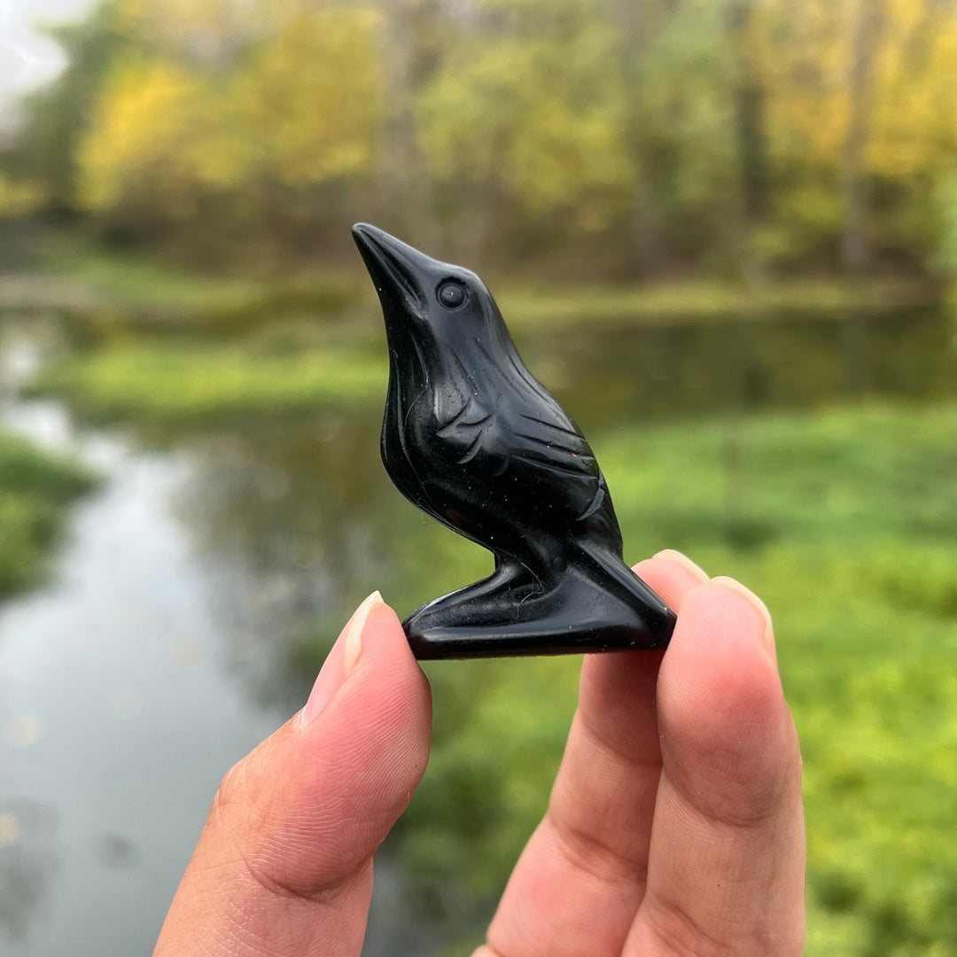 Obsidian Crow Carving